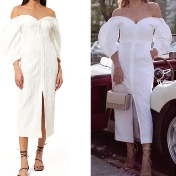 Mara Hoffman Dresses & Skirts - Mara Hoffman Leonara Off the Shoulder Ivory/White Linen Midi Dress Size 10